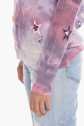 Tie Dye Cashmere Cardigan with Embroideries
