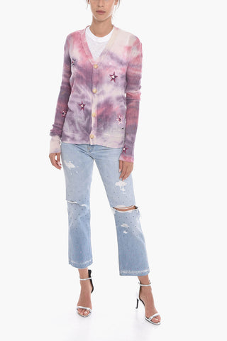 Tie Dye Cashmere Cardigan with Embroideries