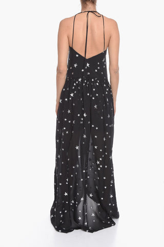 Silk Blend Halter Dress with Lurex Motif