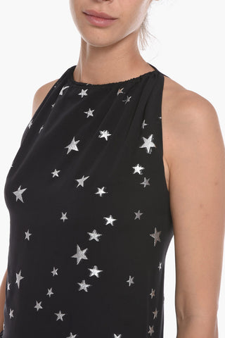 Silk Blend Halter Dress with Lurex Motif