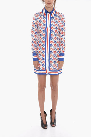 Silk Shirt Dress with Multicolored Pattern