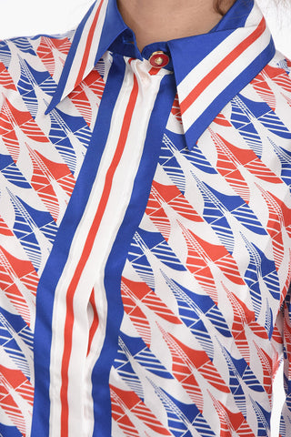 Silk Shirt Dress with Multicolored Pattern