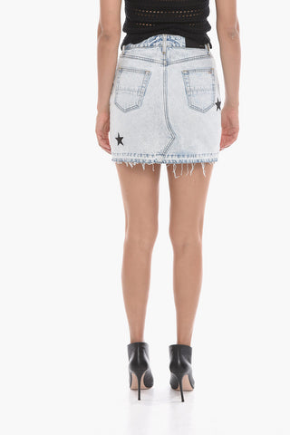 Denim Mini Skirt with Leather Appliqués