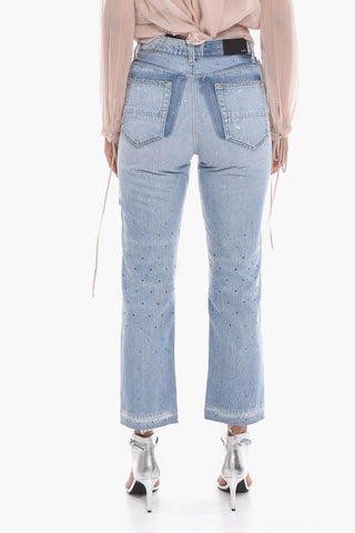 Cropped Fit Distressed Denims with Crystals 20cm