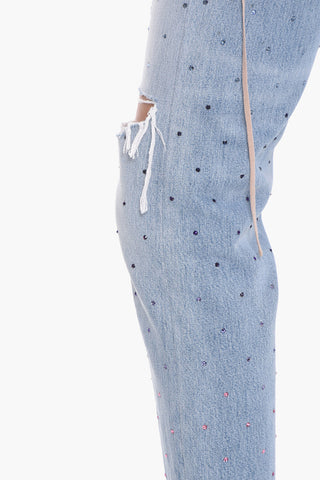 Cropped Fit Distressed Denims with Crystals 20cm