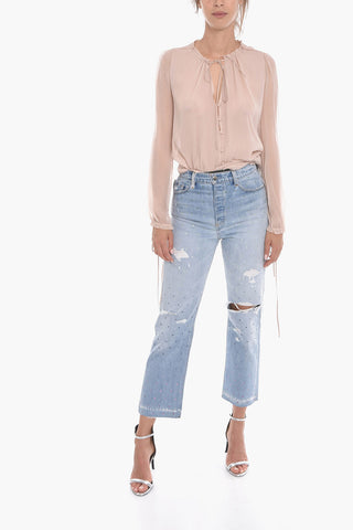 Cropped Fit Distressed Denims with Crystals 20cm