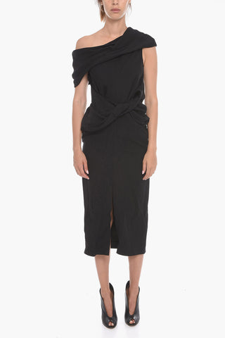 Vestito Midi Monospalla in Viscosa con Dettaglio Nodo