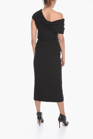 Vestito Midi Monospalla in Viscosa con Dettaglio Nodo