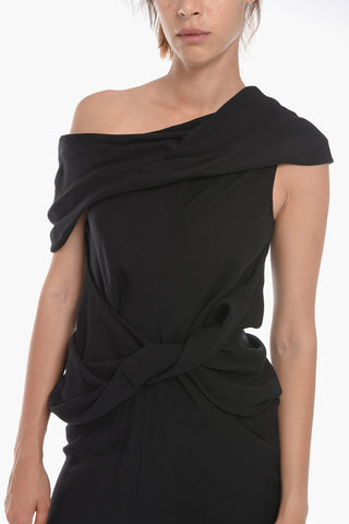 Vestito Midi Monospalla in Viscosa con Dettaglio Nodo