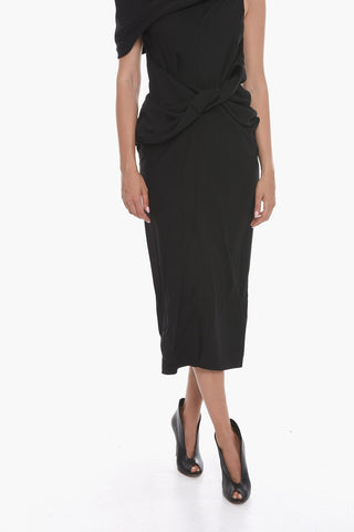 Vestito Midi Monospalla in Viscosa con Dettaglio Nodo