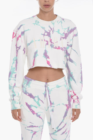 Tie Dye Cropped Fit Sweatshirt with Velour Logo
