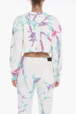 Tie Dye Cropped Fit Sweatshirt with Velour Logo