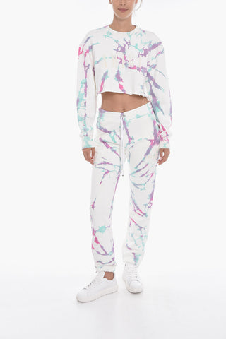 Tie Dye Cropped Fit Sweatshirt with Velour Logo