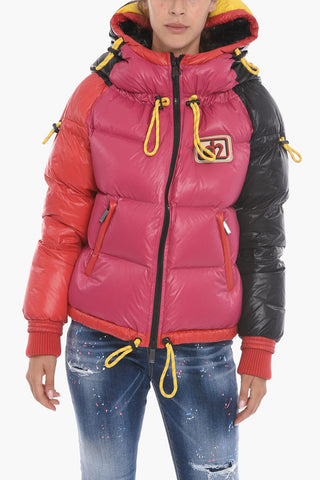 Color Block Nylon Down Jacket with Logo Patch