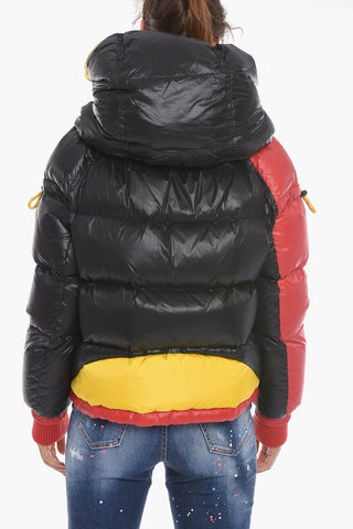 Color Block Nylon Down Jacket with Logo Patch