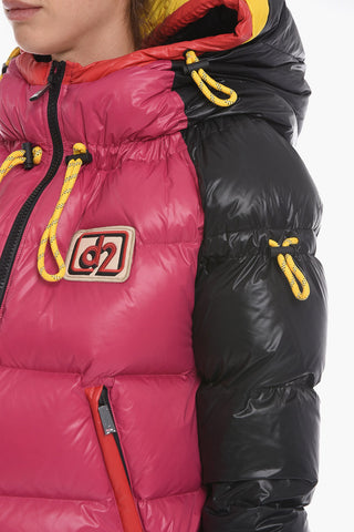 Color Block Nylon Down Jacket with Logo Patch