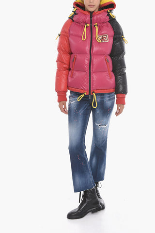 Color Block Nylon Down Jacket with Logo Patch