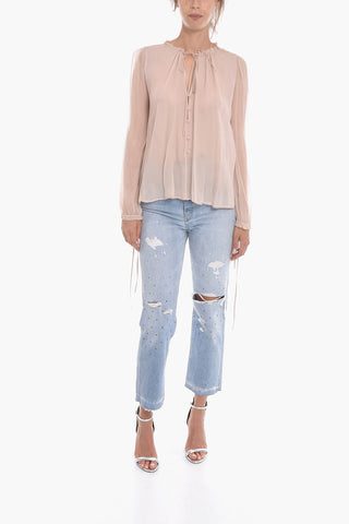 Silk Chiffon Tie Neck Blouse