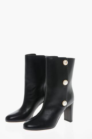 Jewel Button RINA Leather Booties 9cm