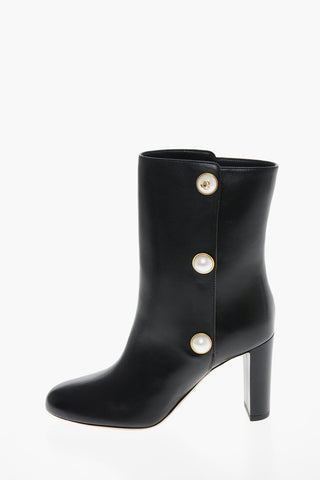 Jewel Button RINA Leather Booties 9cm
