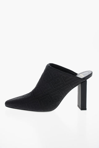 Squared Heel Quilted Fabric Mules 9cm
