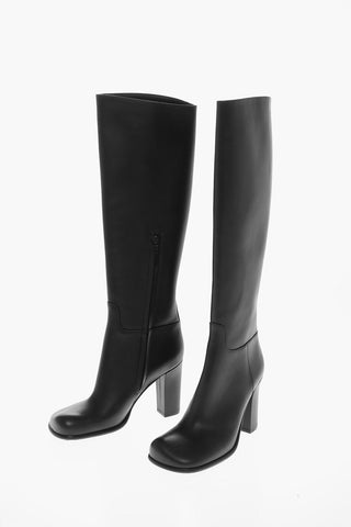 Squared Toe BLOCK Leather Boots 10cm