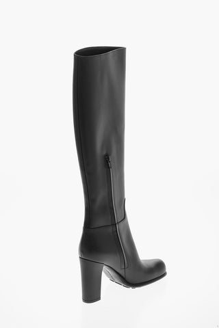 Squared Toe BLOCK Leather Boots 10cm