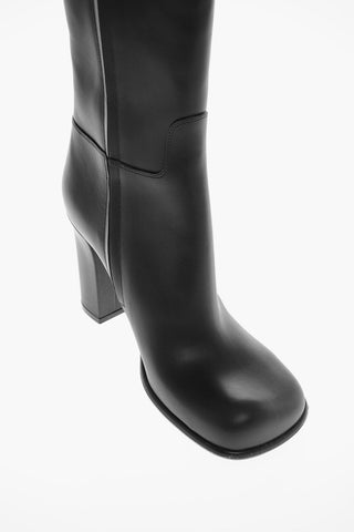 Squared Toe BLOCK Leather Boots 10cm