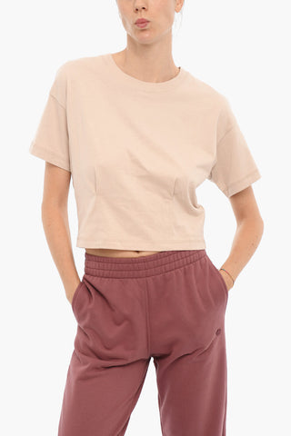 T-Shirt Crop Girocollo in Tinta Unita con Dettaglio Cuciture