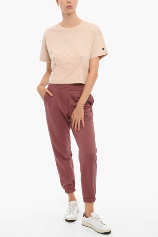 T-Shirt Crop Girocollo in Tinta Unita con Dettaglio Cuciture