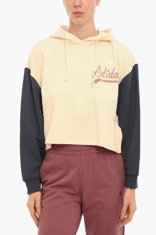 Brushed Cotton Crop Hoodie with Velvet Logo