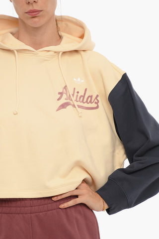 Brushed Cotton Crop Hoodie with Velvet Logo