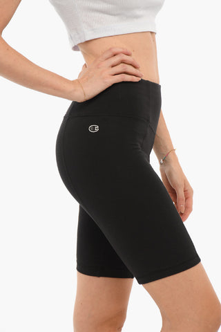 High-Waisted Stretch Cotton Biker Shorts