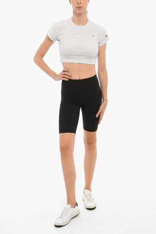 High-Waisted Stretch Cotton Biker Shorts