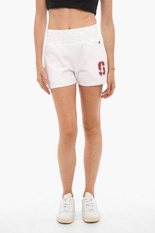 Shorts in Cotone Garzato a Vita Alta con Stampa a Contrasto