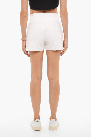 Shorts in Cotone Garzato a Vita Alta con Stampa a Contrasto