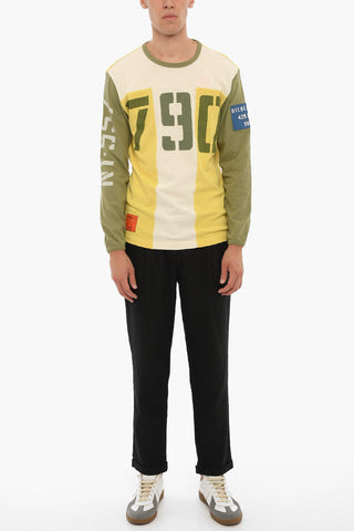 Colorblock Long-sleeved T-shirt with Print