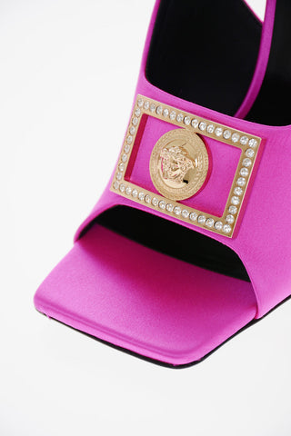 Spool Heel MEDUSA Satin Slingback Sandals 12cm