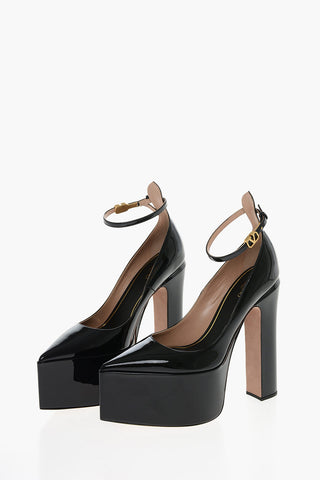 Patent Leather TAN-GO Platform Pumps with Ankle Strap 17cm