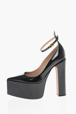 Patent Leather TAN-GO Platform Pumps with Ankle Strap 17cm