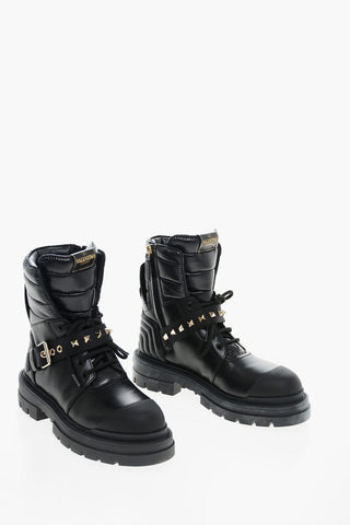 Quilted Leather Combat Booties with Strap