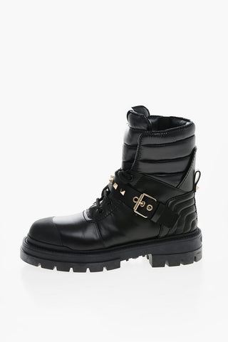 Quilted Leather Combat Booties with Strap