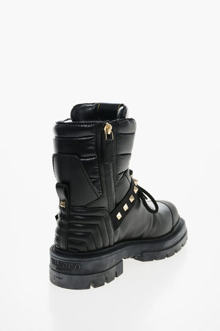 Quilted Leather Combat Booties with Strap