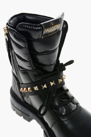 Quilted Leather Combat Booties with Strap