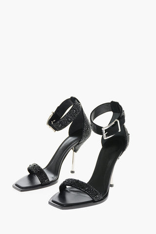 Ankle Strap Suede Sandals with Rhinestones 10cm