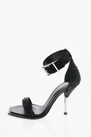 Ankle Strap Suede Sandals with Rhinestones 10cm