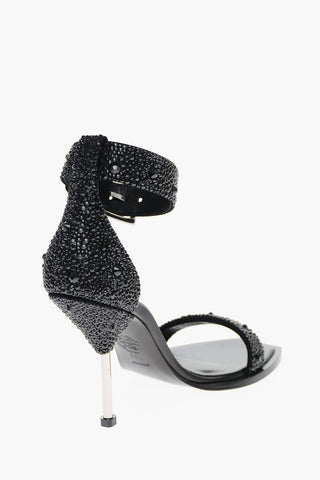 Ankle Strap Suede Sandals with Rhinestones 10cm
