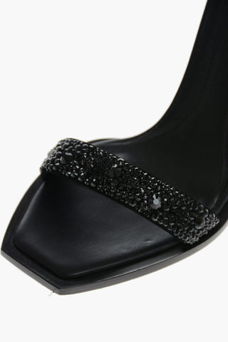 Ankle Strap Suede Sandals with Rhinestones 10cm