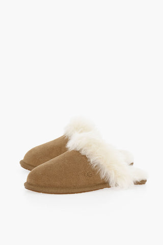 Suede Slippers With Shearling Padding And Rubber Sole