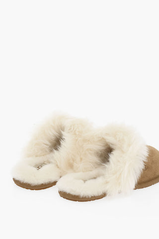 Suede Slippers With Shearling Padding And Rubber Sole